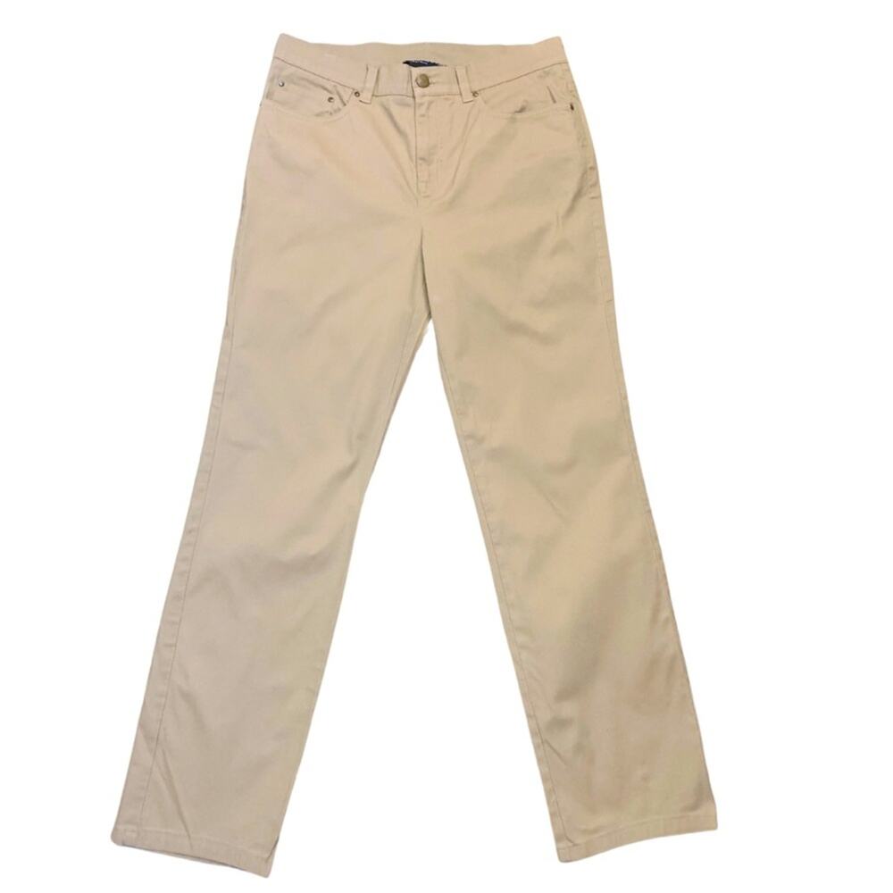 Jones New York Straight Leg Pants Tan Medium Beige Stretch Cotton Capsule Preppy